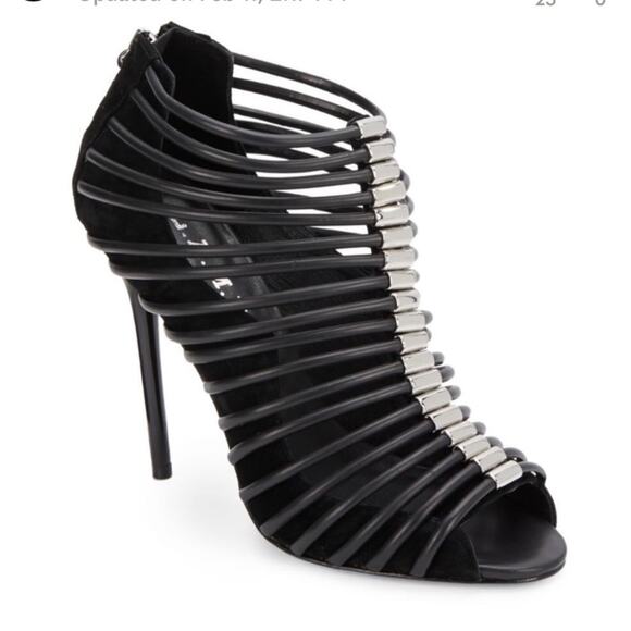 LAMB L.A.M.B. Walcot Black Leather Bootie Sandal Heels size 8 - Picture 1 of 12